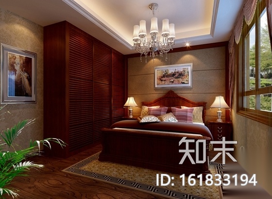 [重庆]典雅中式三居室样板间室内装修施工图（含效果）cad施工图下载【ID:161833194】