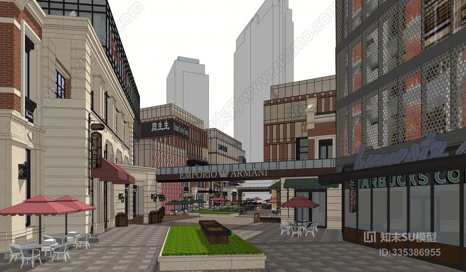 现代商业街SU模型下载【ID:335386955】
