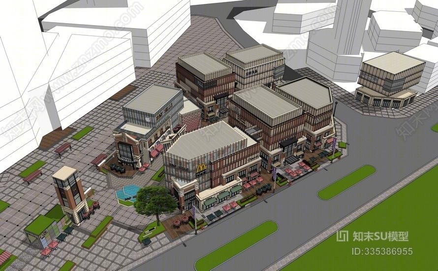 现代商业街SU模型下载【ID:335386955】