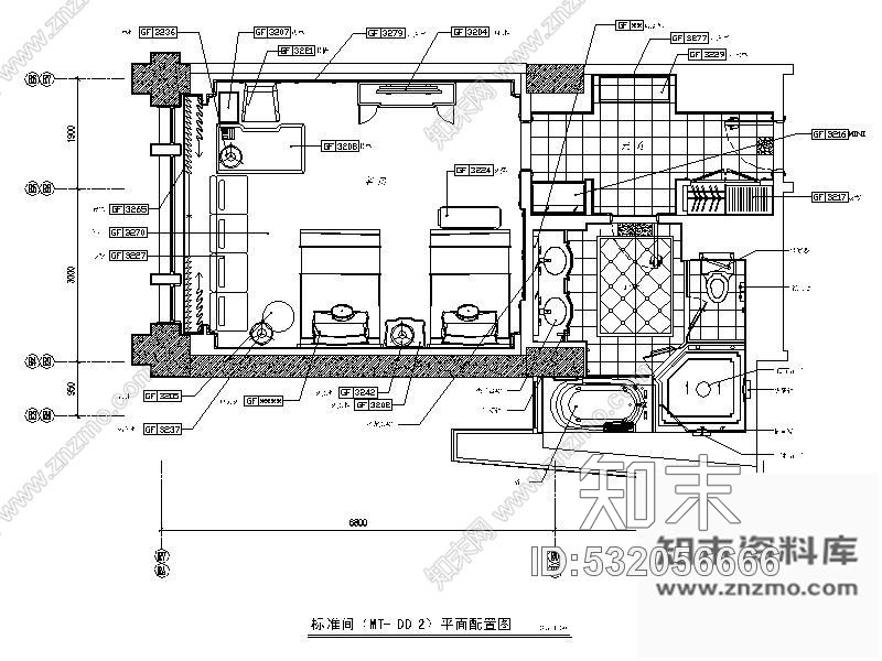 施工图北京某知名酒店标准双床间室内装修图cad施工图下载【ID:532056666】