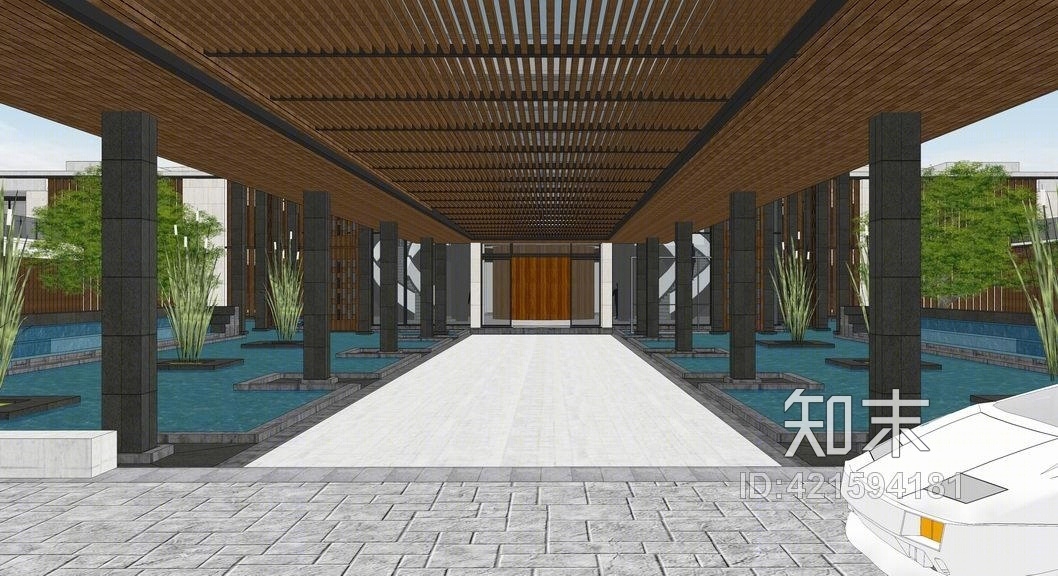 现代售楼处建筑SU模型下载【ID:421594181】