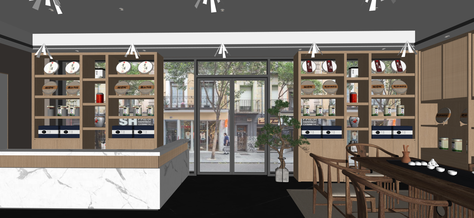 新中式茶叶店SU模型下载【ID:1222129927】