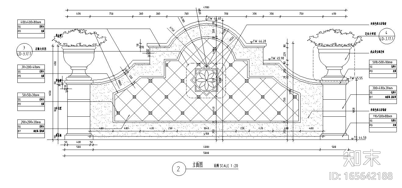 园林景观节点详图-欧式风格景观墙详图cad施工图下载【ID:165642188】