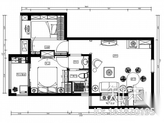 田园风格两居室样板房装修图（含效果）施工图下载【ID:161870195】