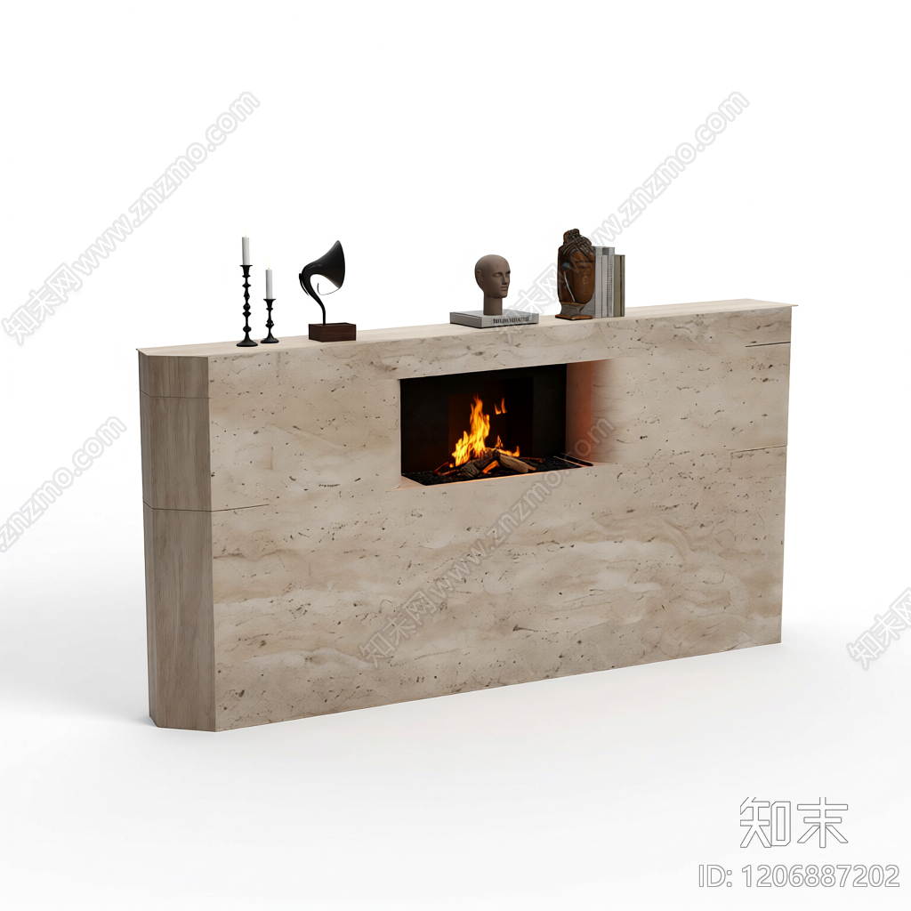 石材电视墙带壁炉3D模型下载【ID:1206887202】