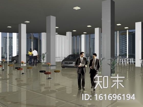 某现代时尚汽车展厅装修施工图（含效果模型）cad施工图下载【ID:161696194】