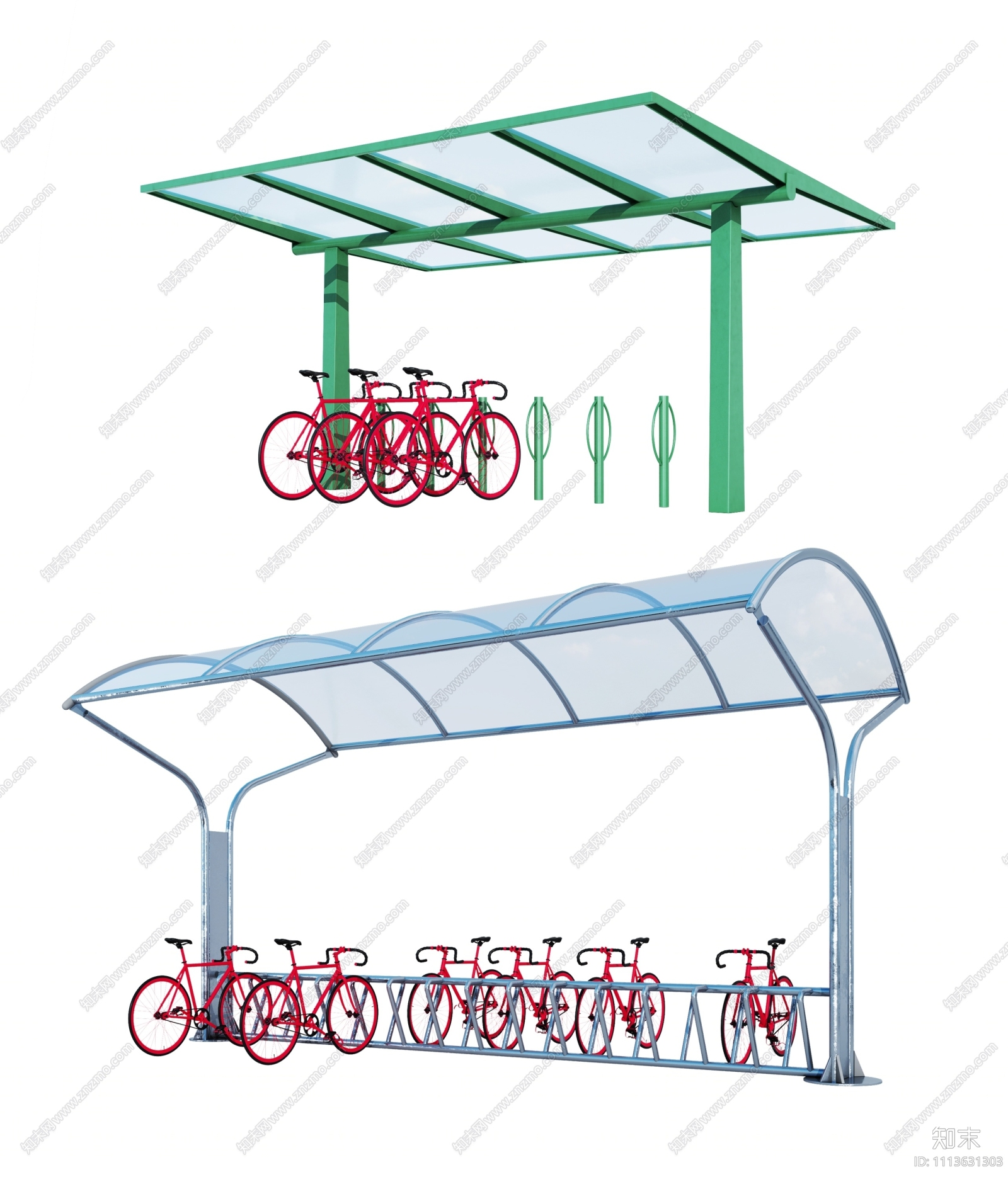 现代户外自行车车棚3D模型下载【ID:1113631303】