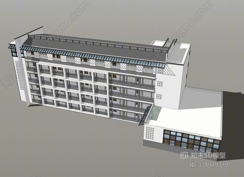 中式多层办公楼SU模型下载【ID:335049319】