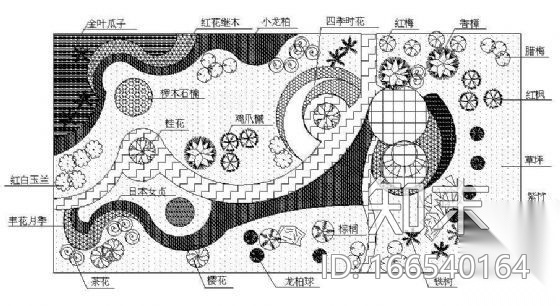 某箱包有限公司一地块绿化平面图cad施工图下载【ID:166540164】