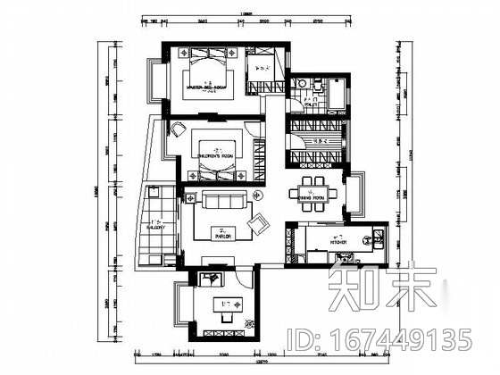 [绍兴]高档小区雅致现代三居室装修图（含效果）cad施工图下载【ID:167449135】