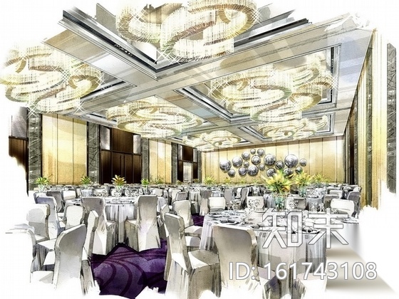 [惠州]高档奢华五星级酒店宴会厅装修施工图（含效果）cad施工图下载【ID:161743108】