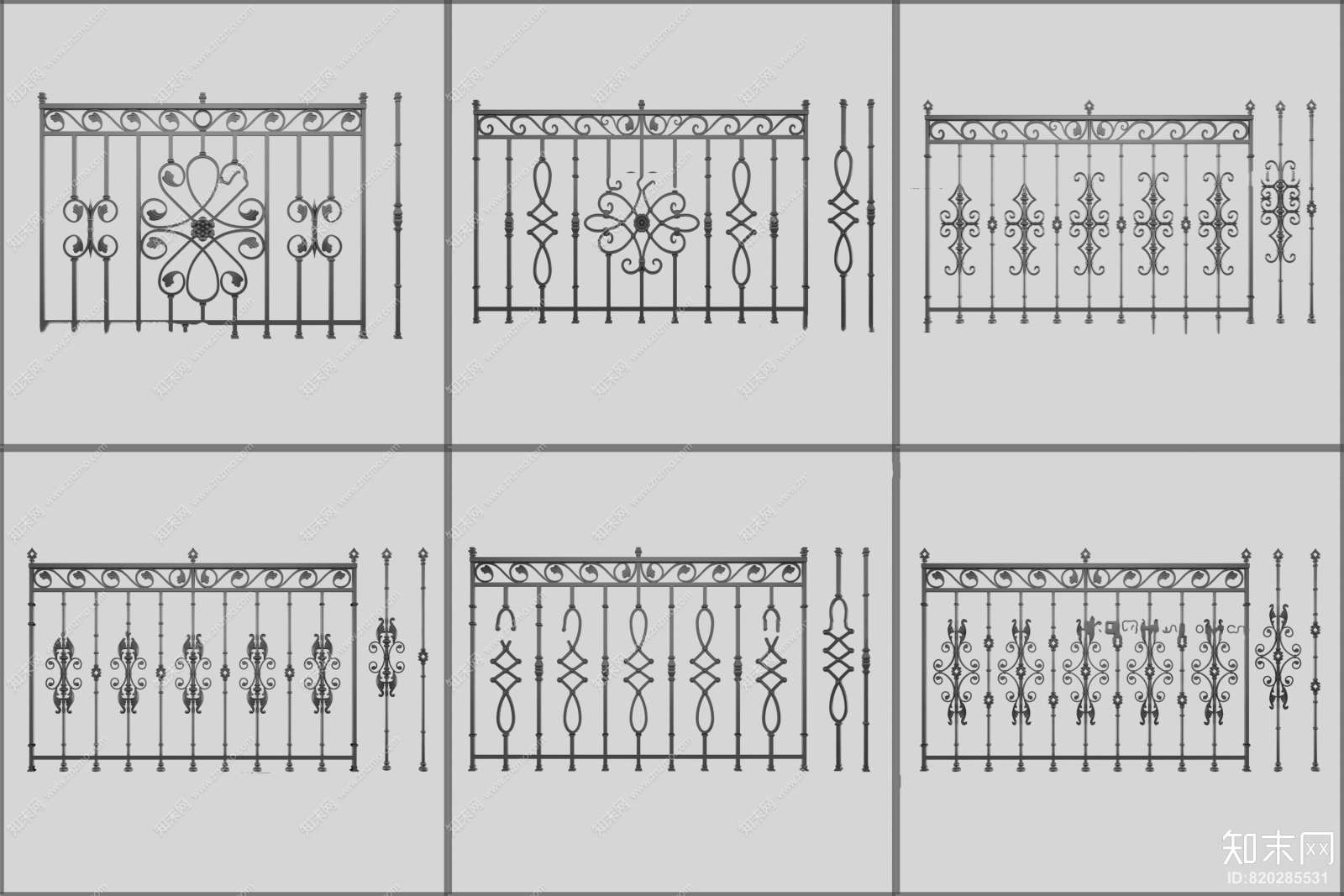 欧式铁艺护栏组合3D模型下载【ID:820285531】