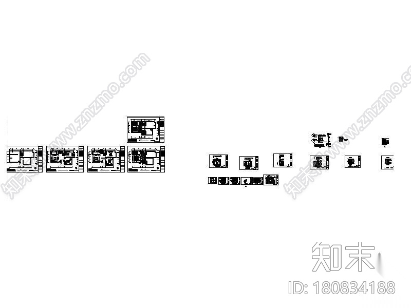 中式二室二厅样板间装修图cad施工图下载【ID:180834188】