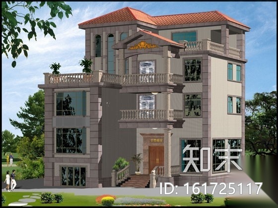 [广东]欧式四层别墅施工图（含效果）施工图下载【ID:161725117】