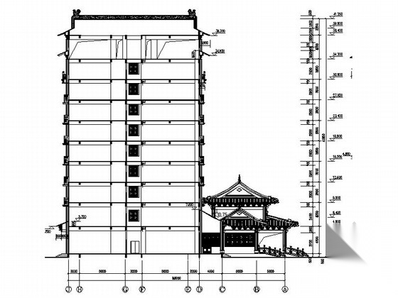 [广东]11层传统古典风格接待中心建筑施工图cad施工图下载【ID:167247140】