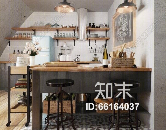 工业风吧台酒水组合3D模型下载【ID:66164037】