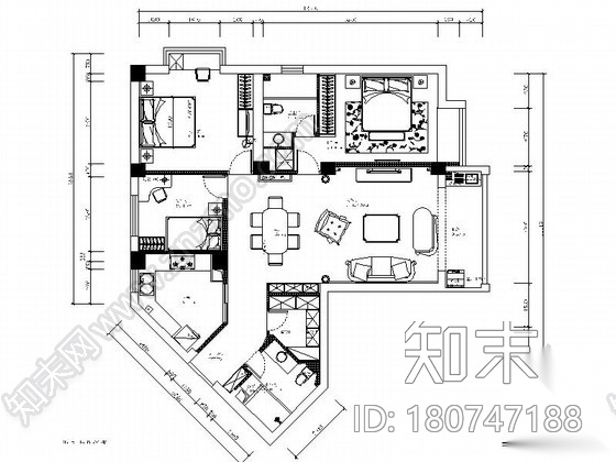 [宁波]风光极佳欧式新古典三居室样板间装修图cad施工图下载【ID:180747188】