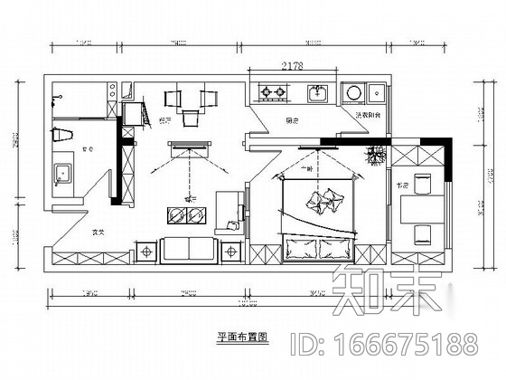 花园洋房简约欧式风格两居室室内装修施工图（含效果）cad施工图下载【ID:166675188】