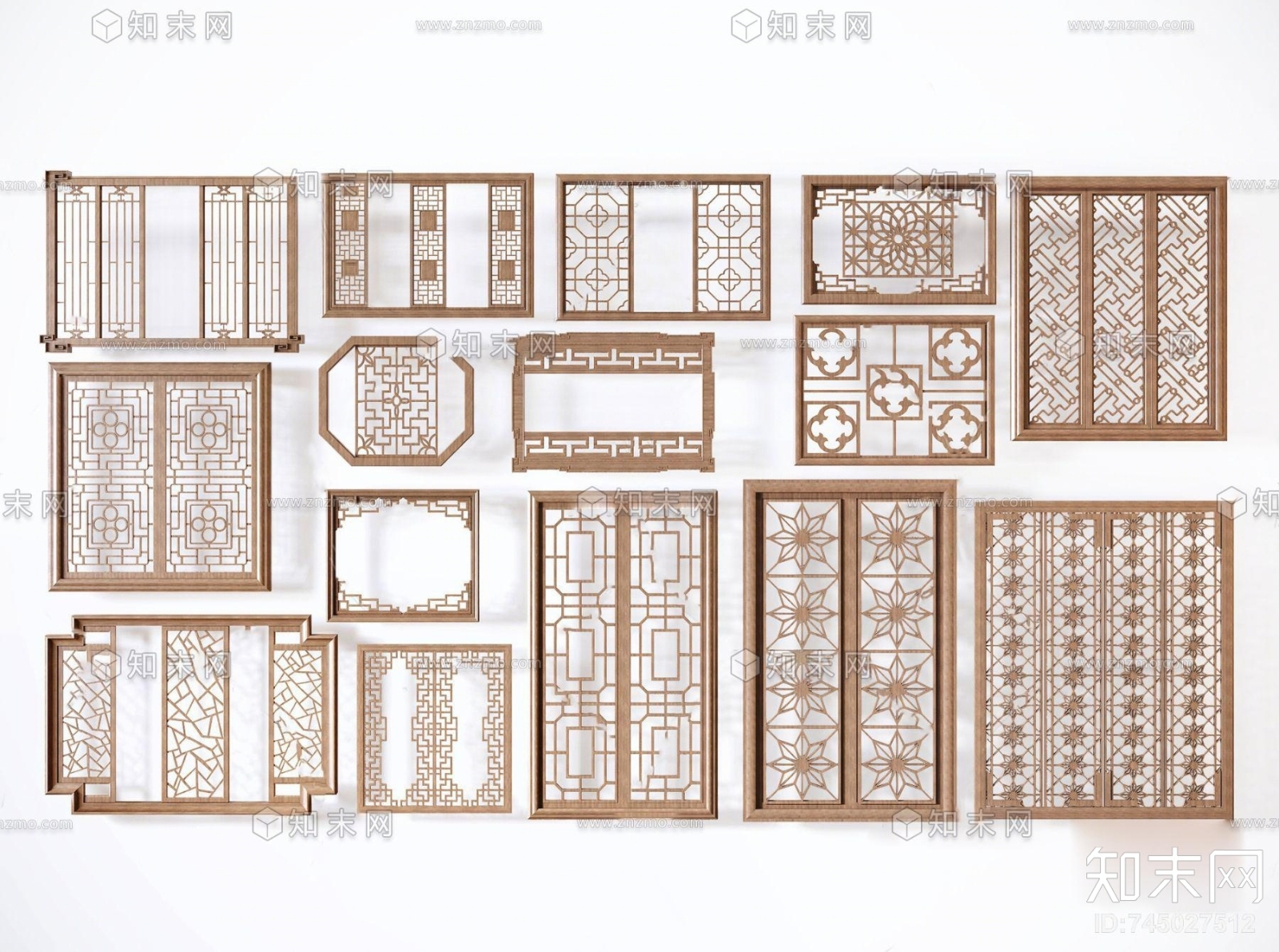 中式花格窗花窗戶3d模型3d模型下載【id:745027512】_知末3d模型網