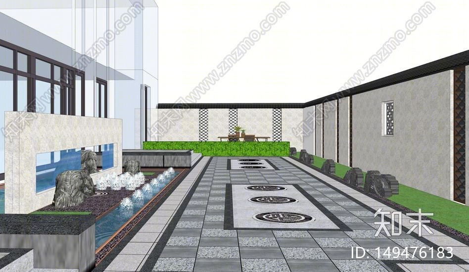 新中式庭院景观SU模型下载【ID:149476183】