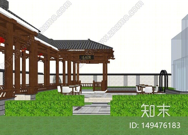 新中式庭院景观SU模型下载【ID:149476183】