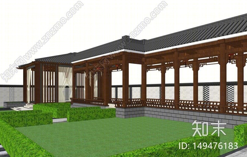 新中式庭院景观SU模型下载【ID:149476183】