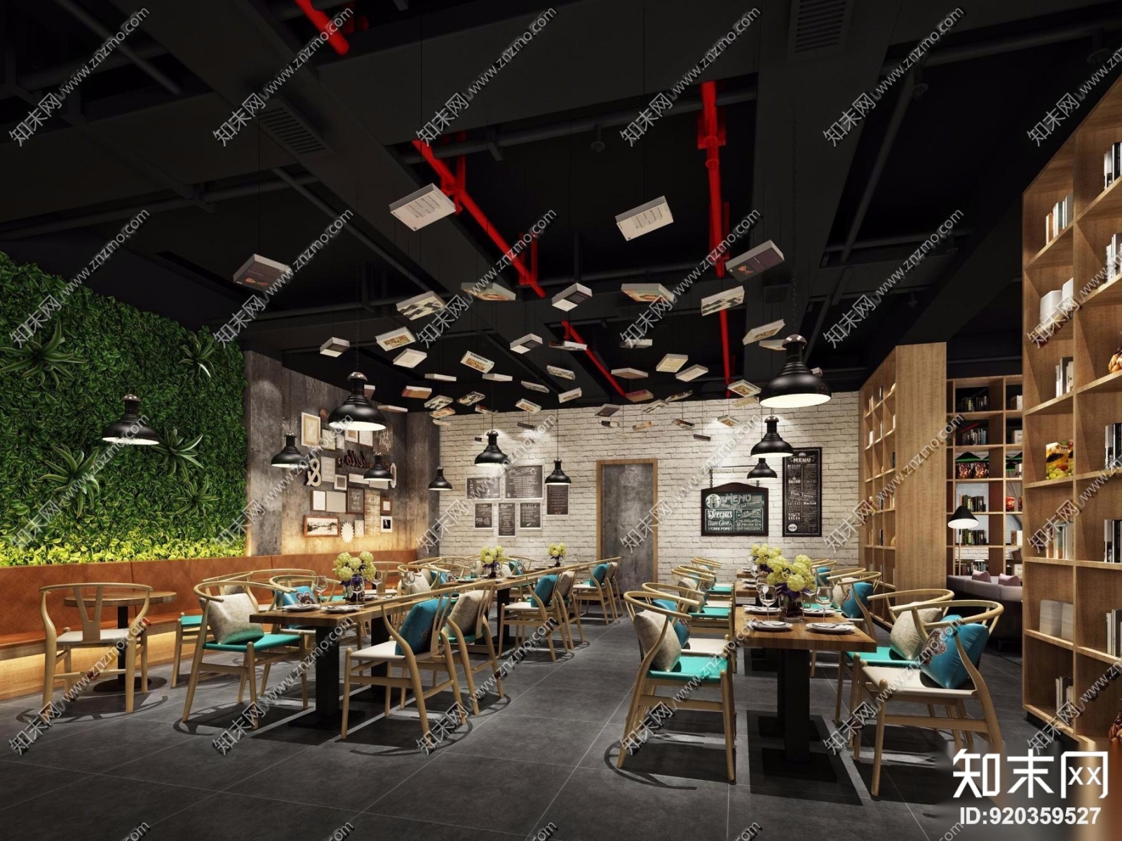 工业风书吧咖啡厅3D模型下载【ID:920359527】