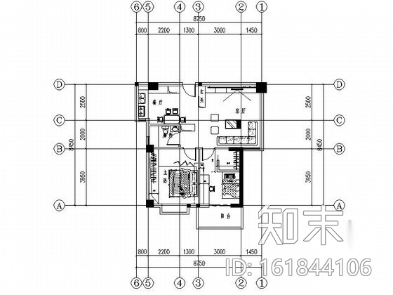 中式风二居家装装修图cad施工图下载【ID:161844106】