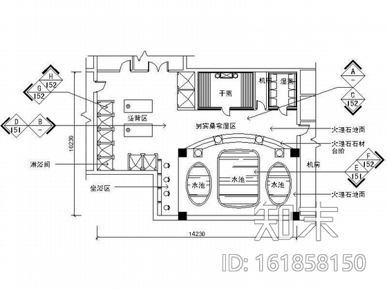 男宾桑拿湿区装修图cad施工图下载【ID:161858150】