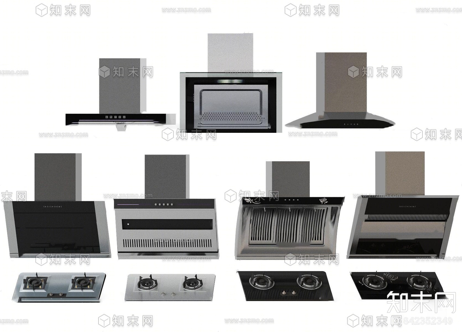 现代吸油烟机燃气灶3D模型下载【ID:842352349】