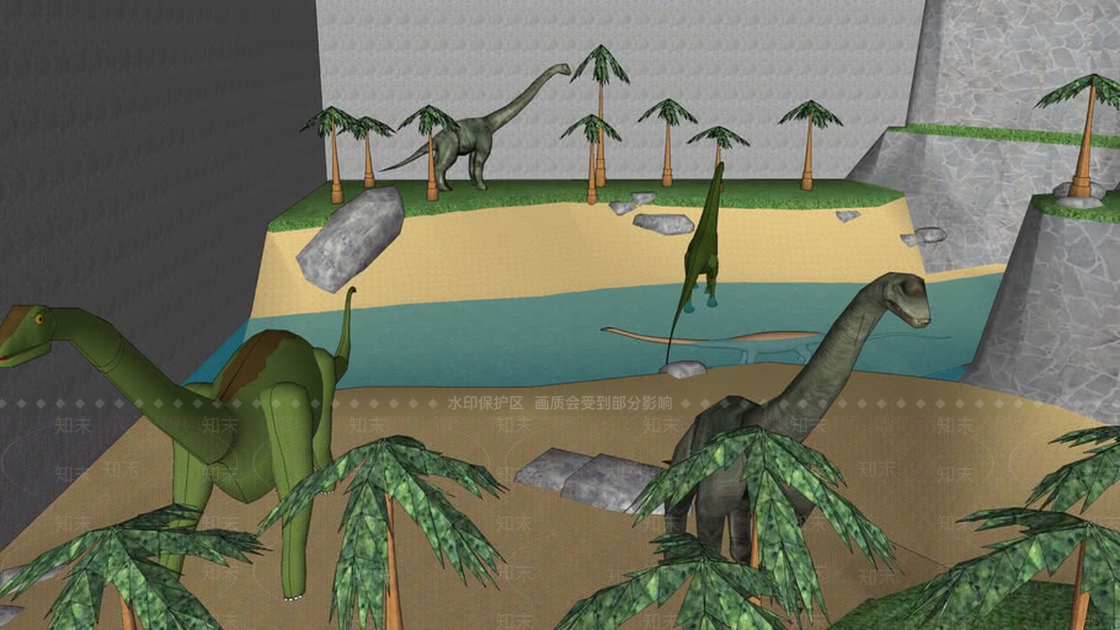 蜥脚类动物海滨景观SU模型下载【ID:1161897810】