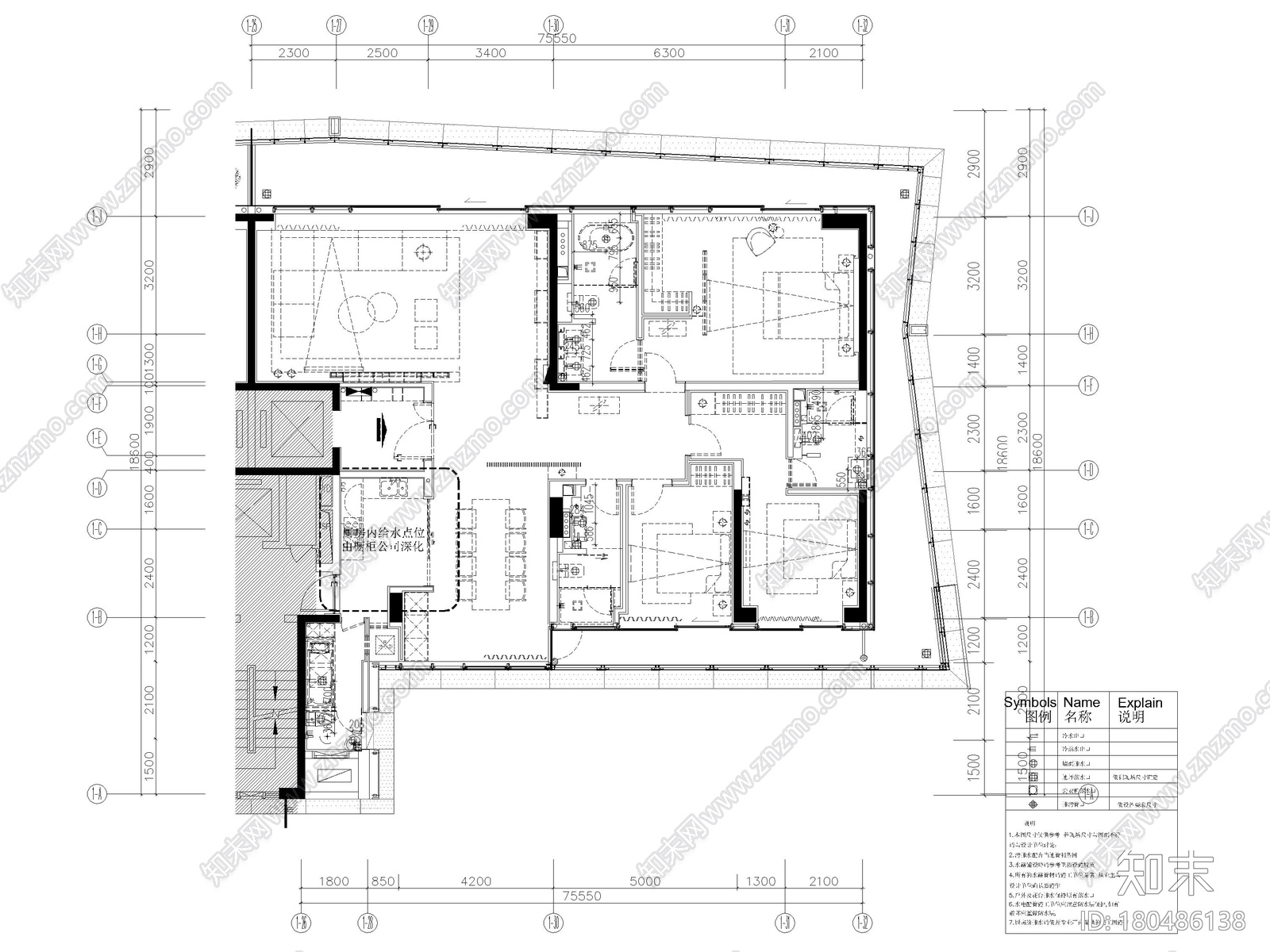 [深圳]192㎡三居平层家装样板间装修施工图施工图下载【ID:180486138】