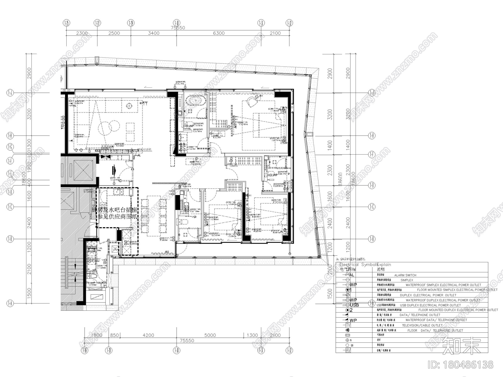 [深圳]192㎡三居平层家装样板间装修施工图施工图下载【ID:180486138】