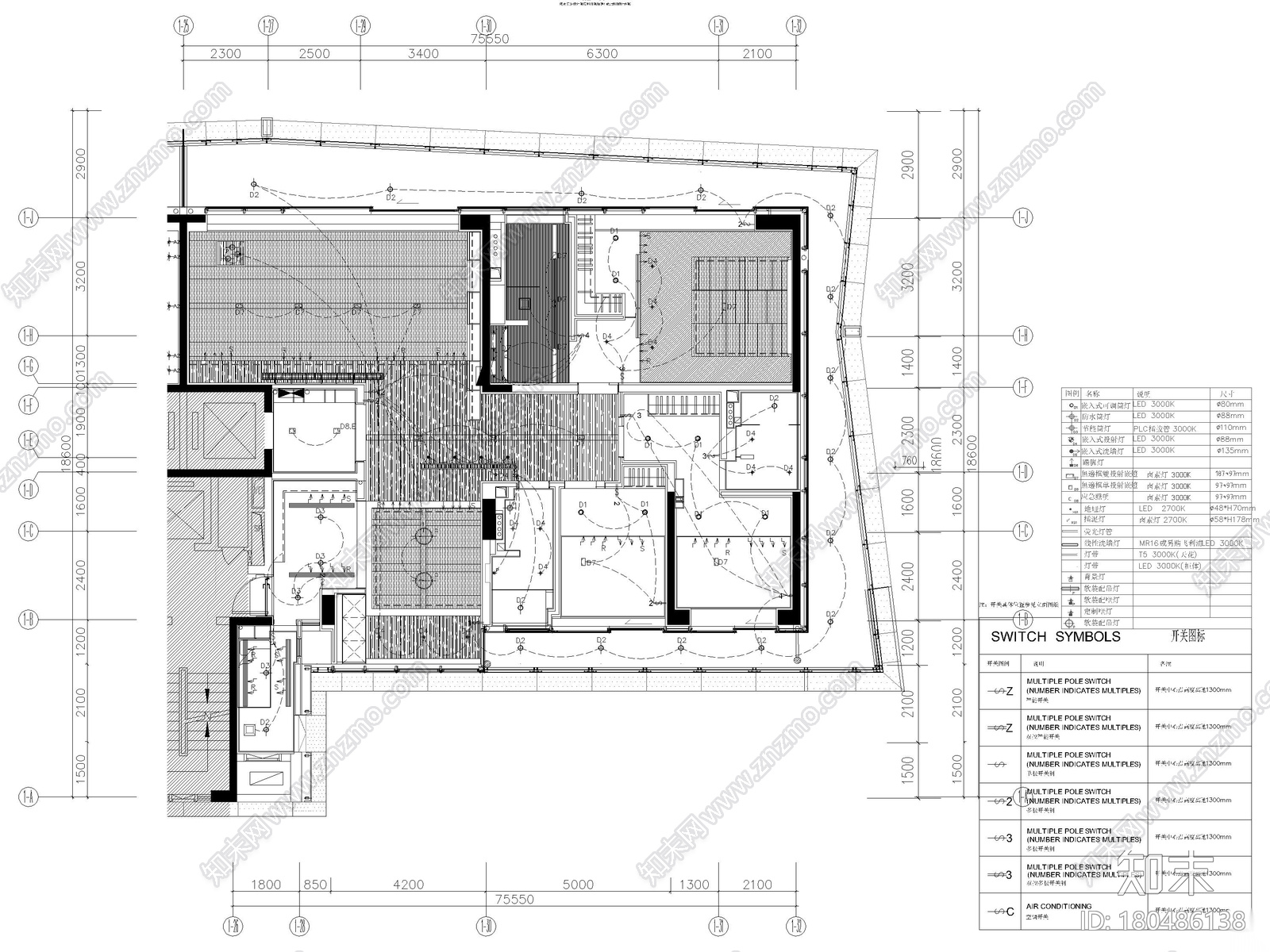 [深圳]192㎡三居平层家装样板间装修施工图施工图下载【ID:180486138】