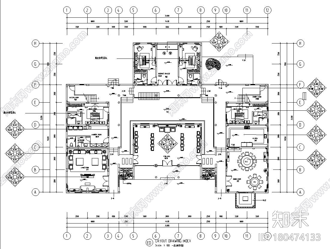 欧陆风格二居室130㎡住宅装修施工图设计施工图下载【ID:180474133】