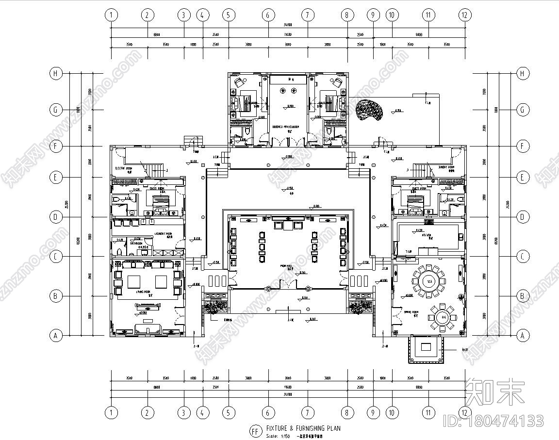 欧陆风格二居室130㎡住宅装修施工图设计施工图下载【ID:180474133】