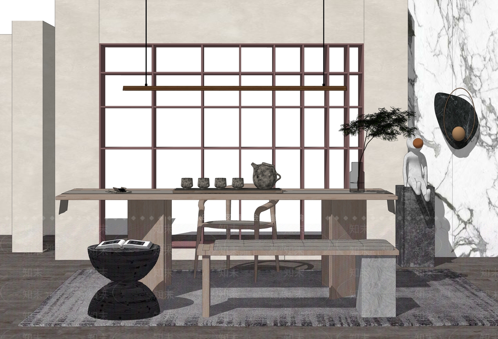 新中式茶室SU模型下载【ID:194363284】