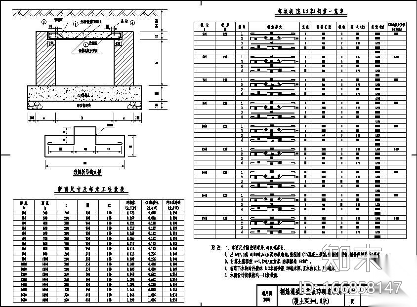 钢筋混凝土盖板砖砌暗渠图(覆土深H=1.0米)施工图下载【ID:166858147】