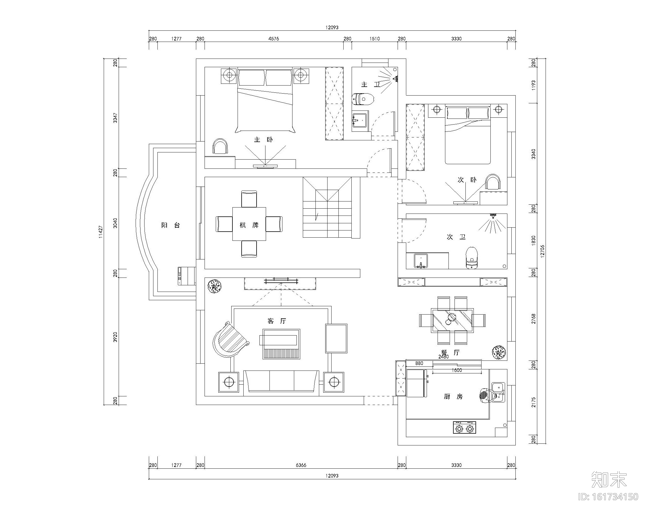 两层现代风格四居室住宅装修施工图+效果图cad施工图下载【ID:161734150】