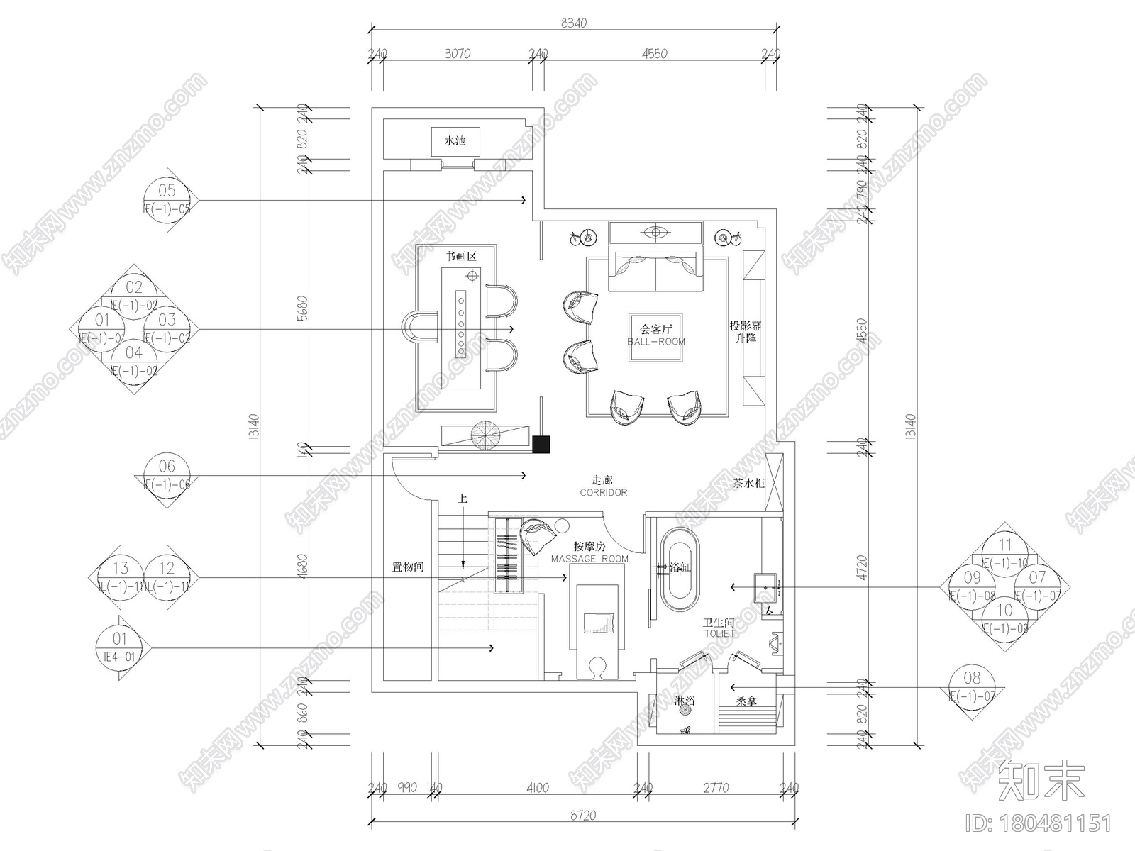 [四川]319㎡三层四居别墅样板间装修施工图cad施工图下载【ID:180481151】