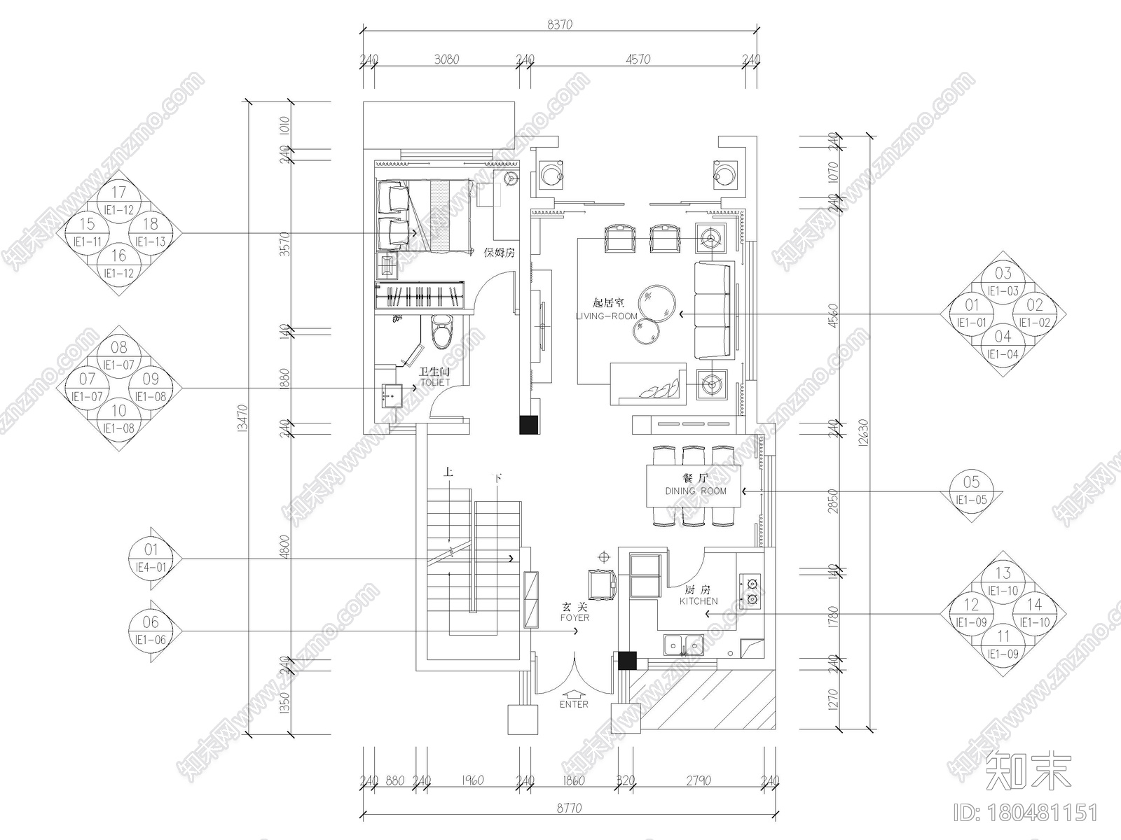 [四川]319㎡三层四居别墅样板间装修施工图cad施工图下载【ID:180481151】