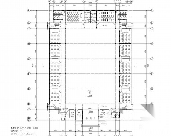 某中学三层三十二班教学楼建筑方案图（回字形）cad施工图下载【ID:164863161】