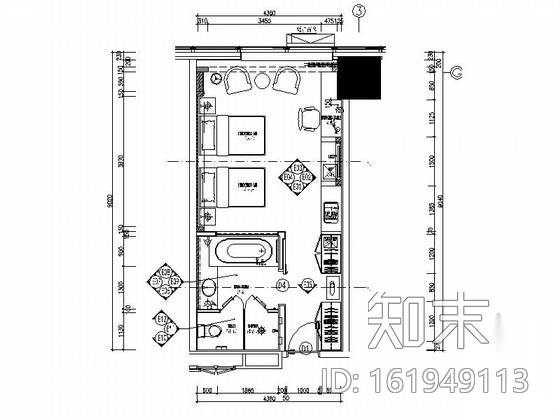 [河北]某五星级豪华酒店好莱坞双人间室内装修施工图cad施工图下载【ID:161949113】