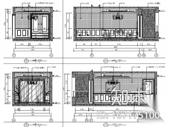 [武汉]都市核心区法式三居室样板间装修图cad施工图下载【ID:167175100】