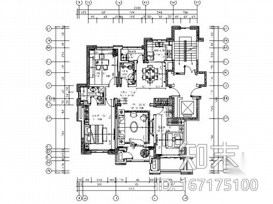 [武汉]都市核心区法式三居室样板间装修图cad施工图下载【ID:167175100】