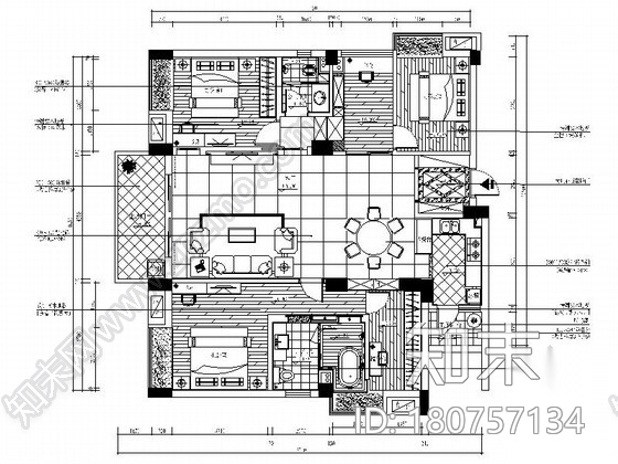 [广东]独特简欧风格四居室样板间装修施工图（含效果及实...cad施工图下载【ID:180757134】