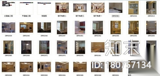 [广东]独特简欧风格四居室样板间装修施工图（含效果及实...cad施工图下载【ID:180757134】