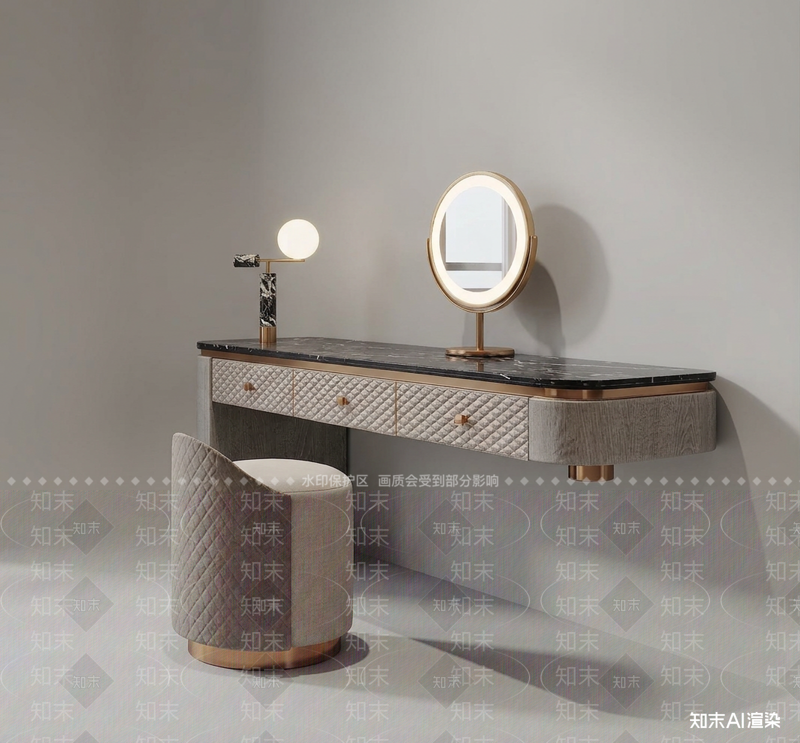 轻奢梳妆台梳妆台3D模型下载【ID:1227290334】