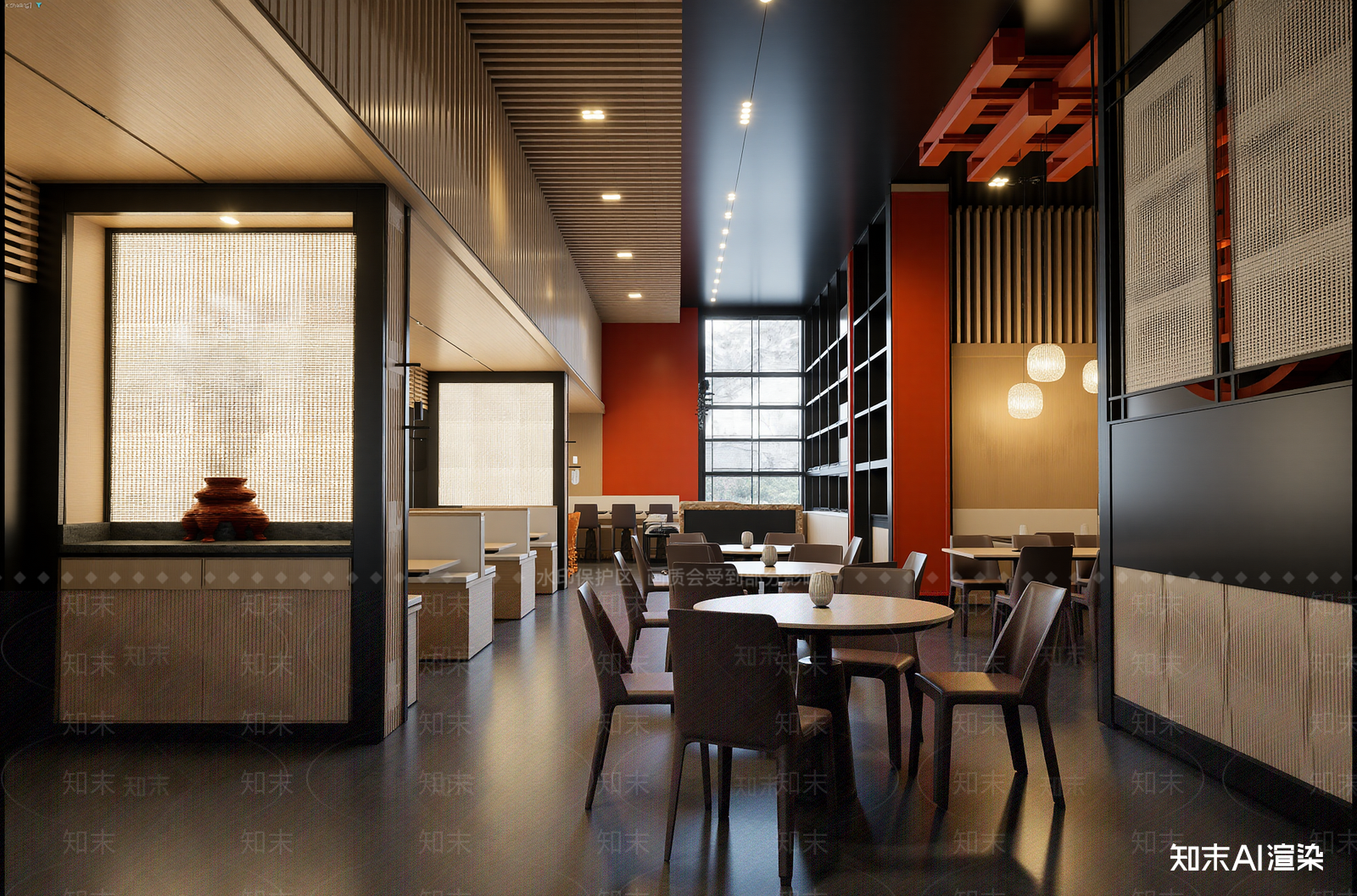 新中式酒店餐厅3D模型渲染效果图