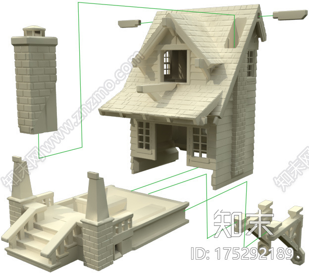 美式洋房型鸟屋3d打印模型下载【ID:175292189】